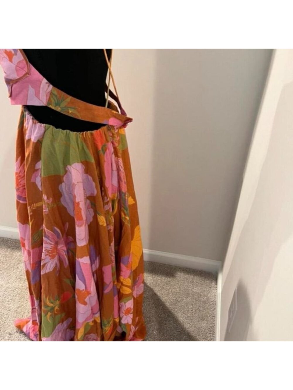 NWT Farm Rio Orange Large Maxi Dress Flower Cutout Vacation Tropical Floral Vaca - Picture 2 of 8